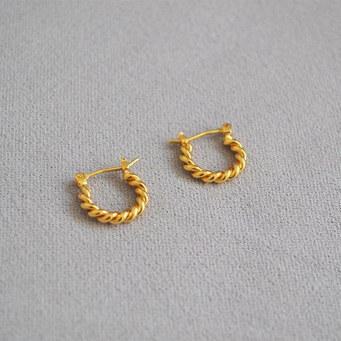 Französischer Vintage Gedrehter Knoten Messing Vergoldet Creolen Für Damen Minimalistischer Eleganter Modeschmuck Zubehör