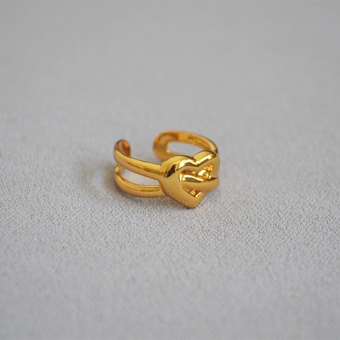 Anello Aperto in Ottone Placcato Oro 18K Nodo a Cuore per Donna Regolabile Cuore di Cupido Minimalista Design di Nicchia Gioielli