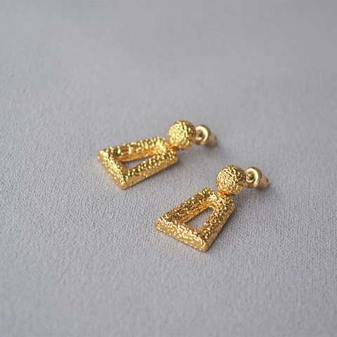 Brass Geometric Stud Earrings With 925 Sterling Silver Earring Post Hammered Texture Gold Rectangle Triangle Trapezoid Earrings For Women