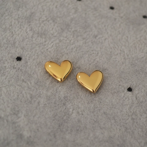 Polished Brass Heart Stud Earrings With 925 Sterling Silver Post Gold Plated Minimalist Fashion Jewelry For Women