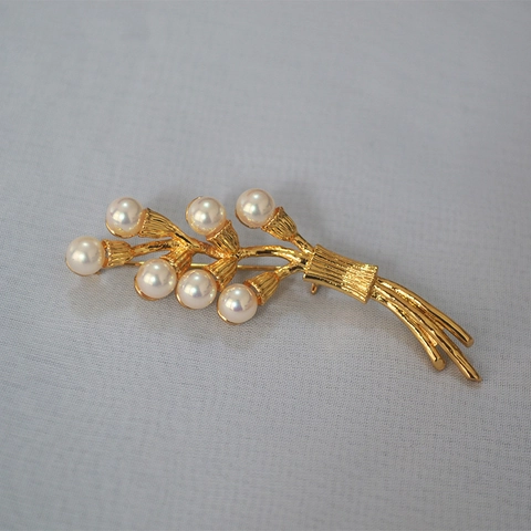 Broche de Ramillete de Flores de Cobre Chapado en Oro Vintage con Perlas Artificiales Alfiler Elegante de Rama