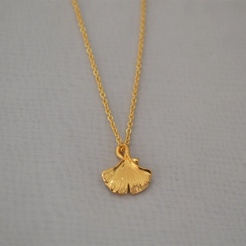 Vintage 18K Vergoldet Messing Ginkgoblatt Anhänger Halskette Für Damen Minimalistisch Pflanze Muster Schlüsselbeinkette