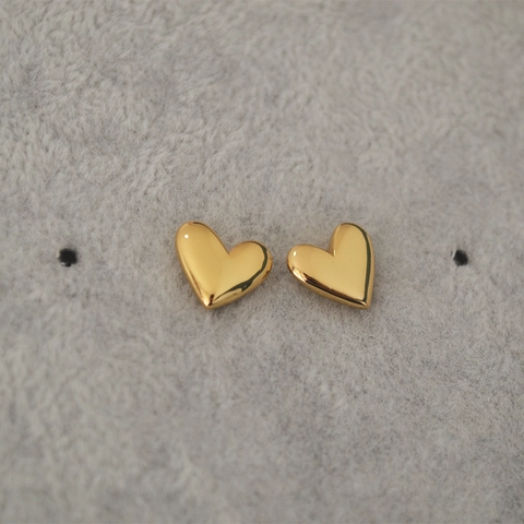 Polished Brass Heart Stud Earrings With 925 Sterling Silver Post Gold Plated Minimalist Fashion Jewelry For Women