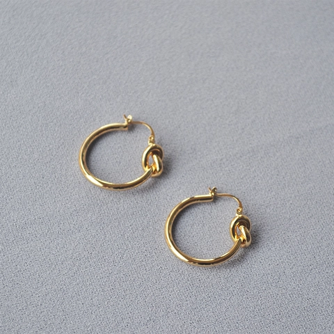 Orecchini a Cerchio con Nodo in Ottone Stile Francese per Donna Minimalisti Placcati Oro 18K Gioielli Eleganti Quotidiani