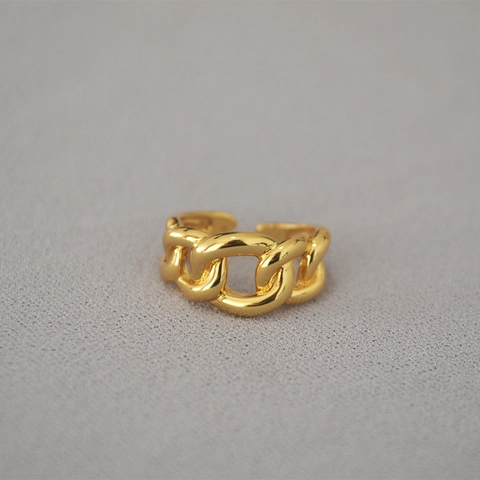 Minimalistischer Vergoldeter Messing Kettenglied Offener Ring Für Damen Verstellbares Geometrisches Panzerkettendesign Modeschmuck Geschenk