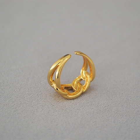 Minimalistischer Vergoldeter Messing Kettenglied Offener Ring Für Damen Verstellbares Geometrisches Panzerkettendesign Modeschmuck Geschenk