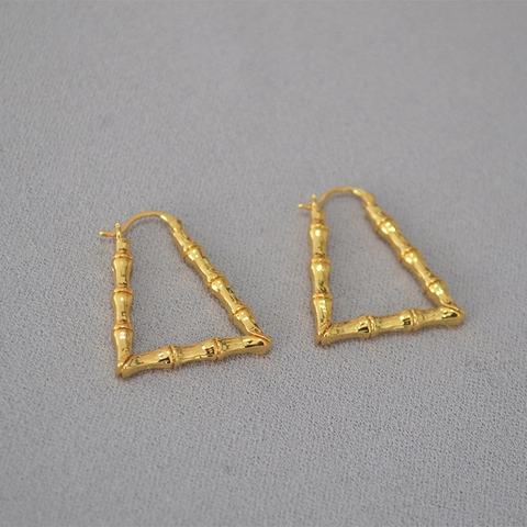 Orecchini a Cerchio Geometrici in Ottone Placcato Oro con Texture a Bambù per Donna Gioielli Eleganti Retrò