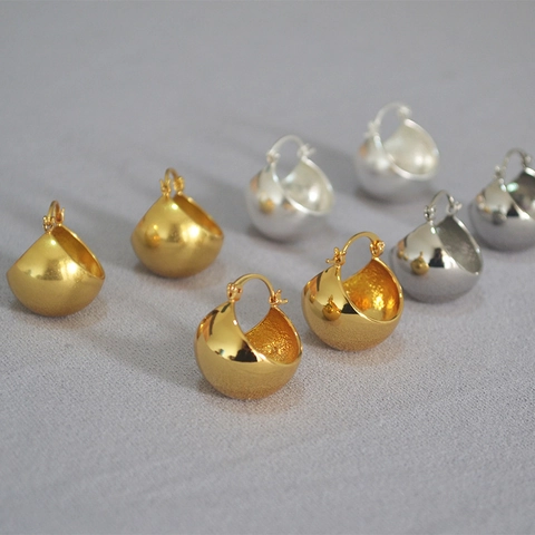 Orecchini a Bottone a Sfera Cava in Ottone Vintage per Donna Retro Oversize Geometrici Oro Argento Gioielli di Moda