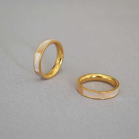 Mode Messing Vergoldet Schmaler Ring Für Damen Natürliches Perlmutt Inlay Bunter Halo Geometrischer Minimalistischer Fingerring Schmuck