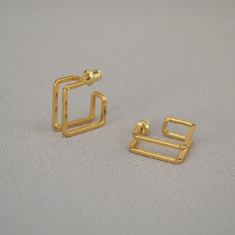 Minimalisti Orecchini a Bottone in Ottone Geometrici Quadrati Cavi Placcati Oro 18K Con Perno in Argento Sterling 925 Gioielli Donna