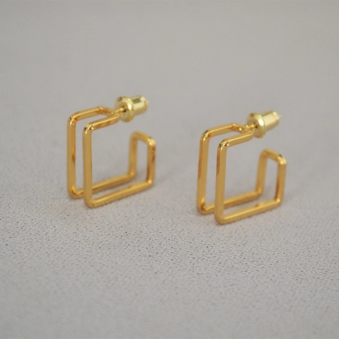 Minimalisti Orecchini a Bottone in Ottone Geometrici Quadrati Cavi Placcati Oro 18K Con Perno in Argento Sterling 925 Gioielli Donna