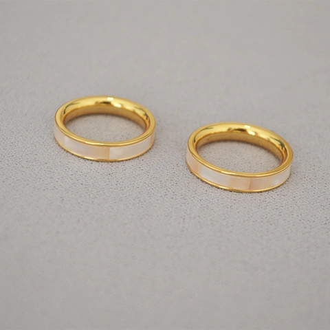 Mode Messing Vergoldet Schmaler Ring Für Damen Natürliches Perlmutt Inlay Bunter Halo Geometrischer Minimalistischer Fingerring Schmuck