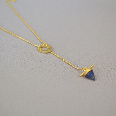 Vintage Messing Antik Gold Kette Halskette Für Damen Lapislazuli Kegel Anhänger Lariat Design Minimalistisch Y-Form Pullover Kette Schmuck