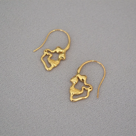 Orecchini a Gancio Teschio in Ottone Placcato Oro Stile Punk Scheletro Pendenti Gioielli Retro Gothic per Donna