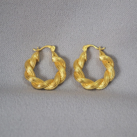 Pendientes de Aro de Cuerda Retorcida de Oro Vintage Pendientes de Círculo Tejido de Cobre Minimalista para Mujer Joyería de Moda
