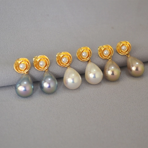 Orecchini Pendenti in Perla Artificiale a Goccia Fiore Oro Vintage Francese Con Perno in Argento Sterling 925 per Donna Gioielli