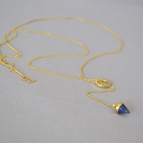 Vintage Messing Antik Gold Kette Halskette Für Damen Lapislazuli Kegel Anhänger Lariat Design Minimalistisch Y-Form Pullover Kette Schmuck