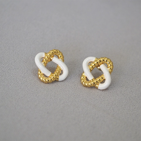 Pendientes de Botón de Latón Con Nudo Retorcido y Esmalte Con Poste de Plata de Ley 925 Joyería Para Mujer