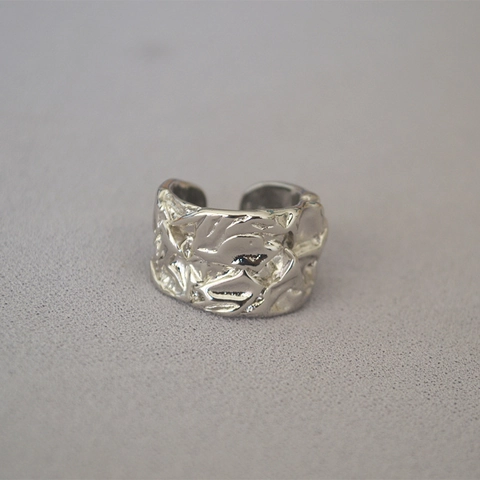 Vintage Unregelmäßige Lavatextur Offener Ring Für Damen Gehämmert Messing 18K Vergoldet Breit Verstellbar Fingerring Schmuck Geschenk