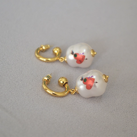 French Retro Baroque Irregular Artificial Pearl Rose Print Earrings With 925 Sterling Silver Post Gold Plated Jewelry
