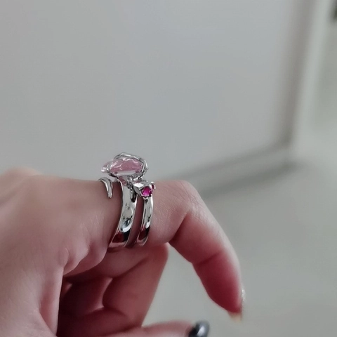 Anillo Abierto de Latón Abstracto Irregular Plateado Cristal de Vidrio Rosa Anillo Ajustable para Mujer Estilo Genial Joyería Diaria