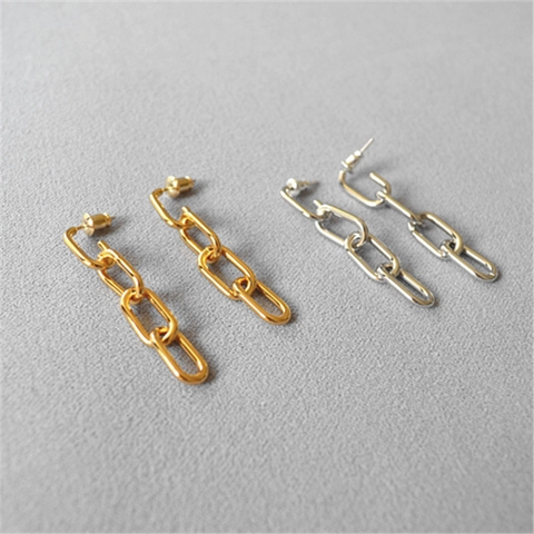 Orecchini a Bottone con Maglie a Catena in Metallo Minimalista Con Perno in Argento Sterling 925 Rame Oro Argento Placcato Gioielli Donna