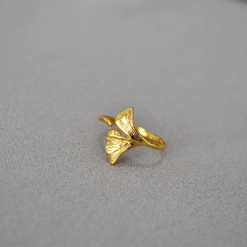 Anillo Abierto de Cobre Chapado en Oro Vintage Hoja de Ginkgo para Mujer Ajustable Diseño Botánico Joyería de Moda Artística