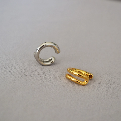 Punk Messing Stekel Stud Oorklemmen Voor Dames Geometrisch Minimalistisch Dubbele Lus Zonder Piercing Clip-on Oorbellen Sieraden
