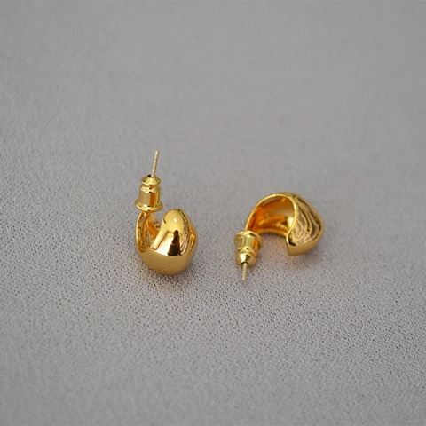 Pendientes de Botón de Latón Barroco Irregular Diseño Coreano Con Poste de Plata de Ley 925 Circonia Incrustada Oro