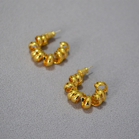 Orecchini a Cerchio in Ottone a Spirale con Perno in Argento Sterling 925 Orecchini Geometrici a Forma di C Gioielli per Donna
