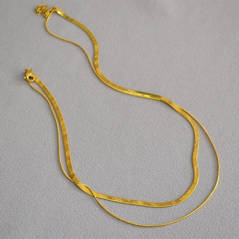 Collana a Doppio Strato in Acciaio Inossidabile Minimalista da Donna Placcata Oro Argento Catena a Spina di Pesce Gioielli