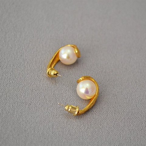 Vintage Brass 18K Gold Plated Stud Earrings With Artificial Pearl And 925 Sterling Silver Earring Post For Women Jewelry