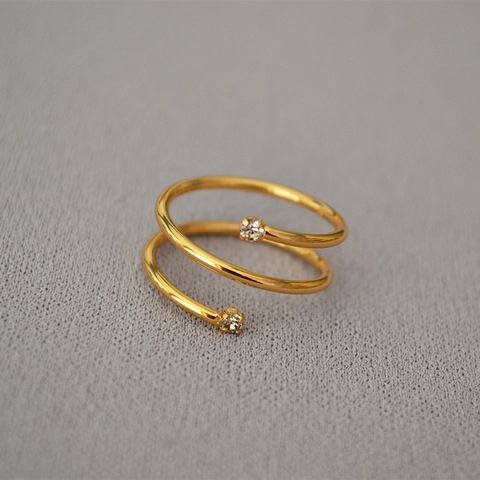 Anello Aperto Regolabile in Ottone Placcato Oro a Spirale Minimalista Con Zirconia Scintillante Gioielli di Moda Anello da Dito per Donna