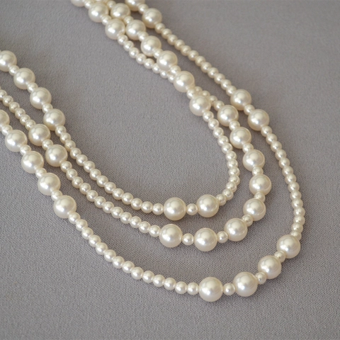 Elegante Collana Lunga a Strati di Perle Artificiali da Donna Catena Maglione Irregolare Gioielli Accessori Regalo
