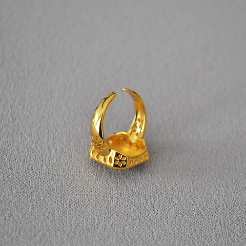 Vintage Palaststil Kupfer Blume Offener Ring Rote Emaille Künstliche Perle Strass Verstellbarer Zeigefingerring Für Damen