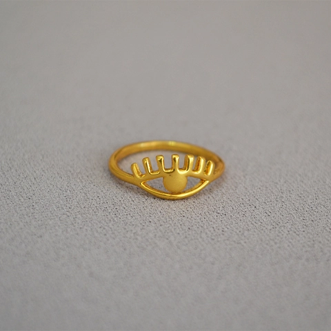 Anello al Dito in Ottone Placcato Oro a Forma di Occhio Svuotato per Donna Design a Ciglia Retro Minimalista Gioielli Punk Regalo