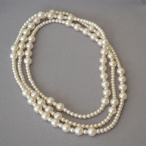 Elegante Collana Lunga a Strati di Perle Artificiali da Donna Catena Maglione Irregolare Gioielli Accessori Regalo