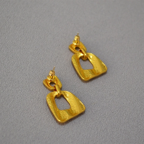 Orecchini a Bottone Geometrici Irregolari in Ottone Vintage Con Perno in Argento Sterling 925 Placcato Oro Invecchiato Orecchini Cavi per Donna