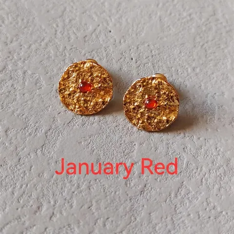 Vintage Hammered Texture Copper Stud Earrings With 925 Sterling Silver Earring Post Colorful Rhinestone Birthstone Jewelry