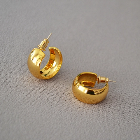 Orecchini a Cerchio Chunky a Forma di C da Donna Minimalisti in Ottone Placcato Oro Argento Con Perno in Argento Sterling 925