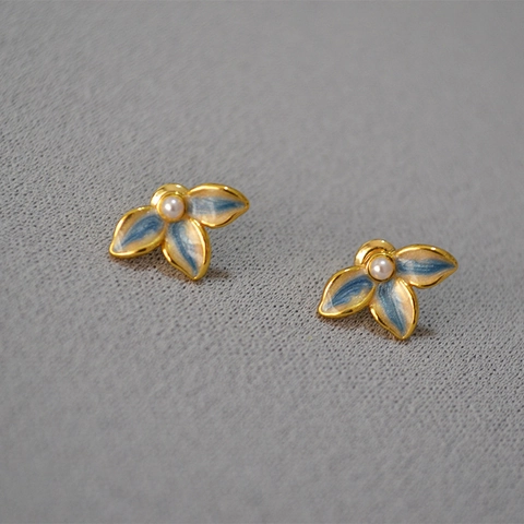 Boucles d'Oreilles Clous Feuille en Émail Élégantes Avec Tige en Argent Sterling 925 Perle Artificielle Bijoux en Cuivre