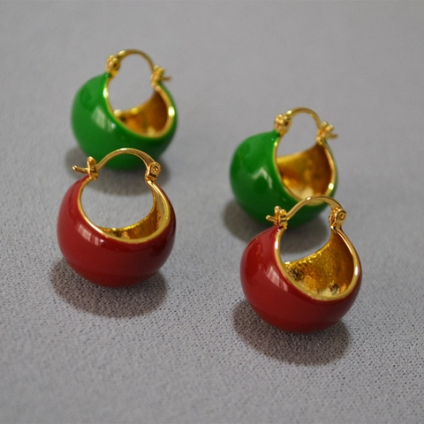 Orecchini a Cerchio in Smalto Vintage Francese per Donna Ottone Placcato Oro Fatti a Mano a Goccia d'Olio Geometrici Gioielli di Moda