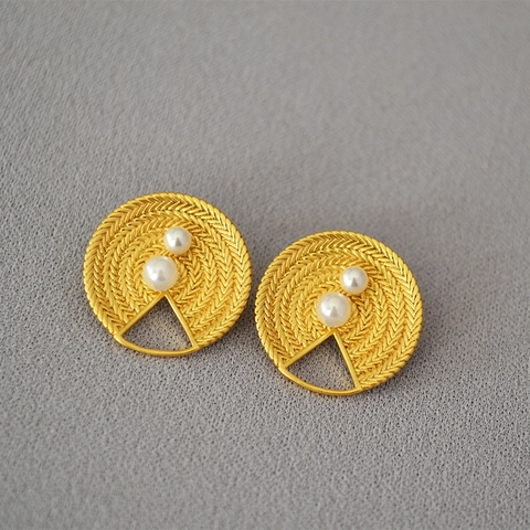 Pendientes de Botón Redondos de Latón Chapado en Oro Con Perla Artificial Poste de Plata de Ley 925 Joyería para Mujer