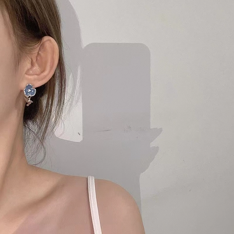 Orecchini a Bottone Retrò Morandi Blu con Fiori e Uccelli con Perno in Argento 925 Gioielli in Ottone Smaltato da Donna