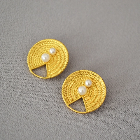 Pendientes de Botón Redondos de Latón Chapado en Oro Con Perla Artificial Poste de Plata de Ley 925 Joyería para Mujer