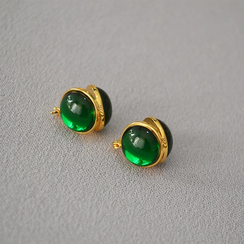 Orecchini a Bottone a Sfera Rotonda in Vetro Placcato Oro In Ottone Vintage Francese per Donna Elegante Gioielli Geometrici in Stile Retrò Regalo