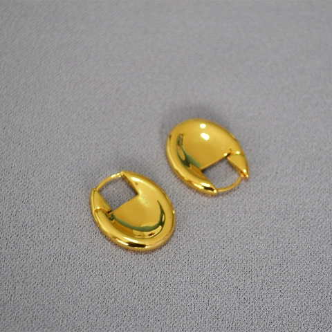 Pendientes de Aro Ovalados de Latón Chapado en Oro Diseño Grueso Minimalista Francés Acabado Espejo Pendientes Huggie para Mujer Joyería