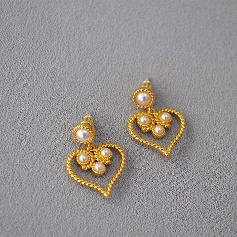 Orecchini Pendenti A Cuore Vintage Con Imitazione Perla Artificial Rame Metallo Design Corda Intrecciata Perno In Argento 925