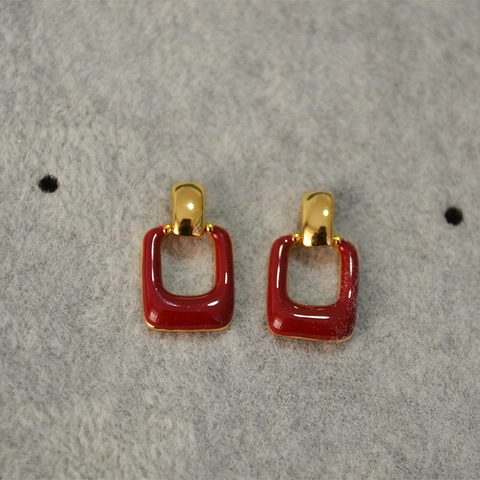 Pendientes de Botón Rectangulares de Esmalte Retro Francés Con Poste de Plata de Ley 925 Joyería de Pendientes de Cobre Simples para Mujer