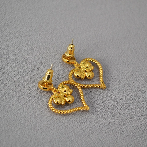 Orecchini Pendenti A Cuore Vintage Con Imitazione Perla Artificial Rame Metallo Design Corda Intrecciata Perno In Argento 925